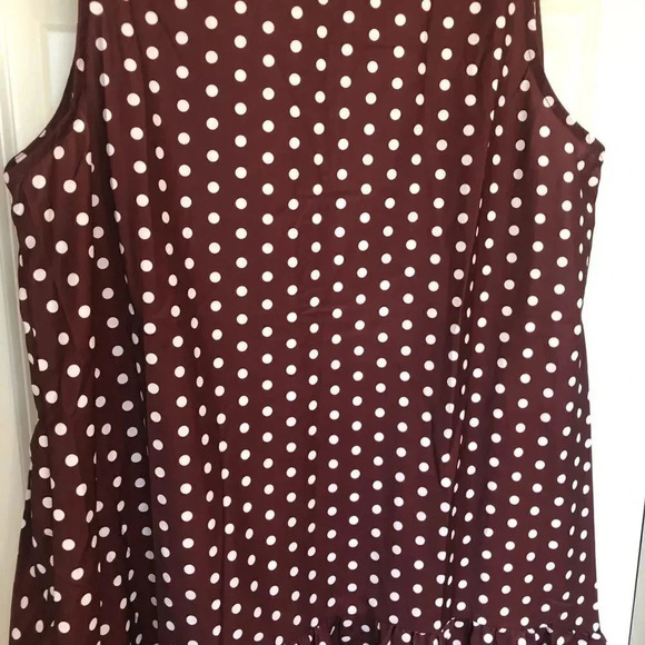 𝅺Brown and white Poa dot shift dress with ruffle bottom size Large - Picture 4 of 10